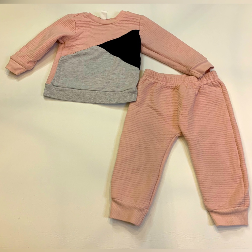 PL Baby 24 months jogger set, pink and gray color block, quilted (N)